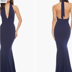 Dress The Population Iris Slit Crepe Gown Dress Midnight Blue Small $248